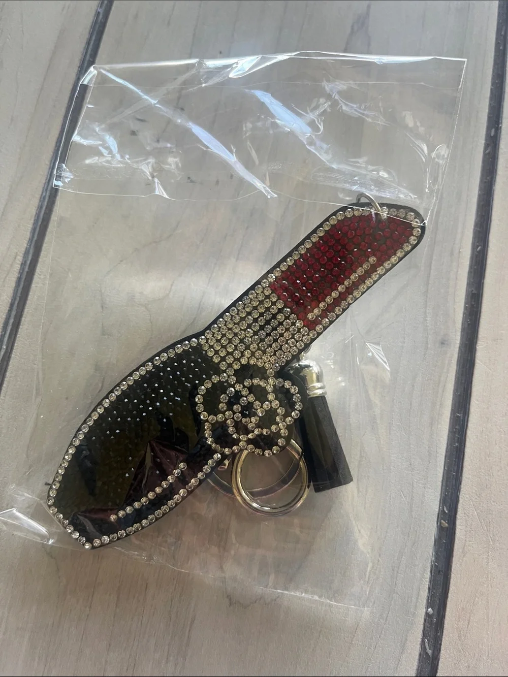 Bejeweled red lipstick keychain or bag charm